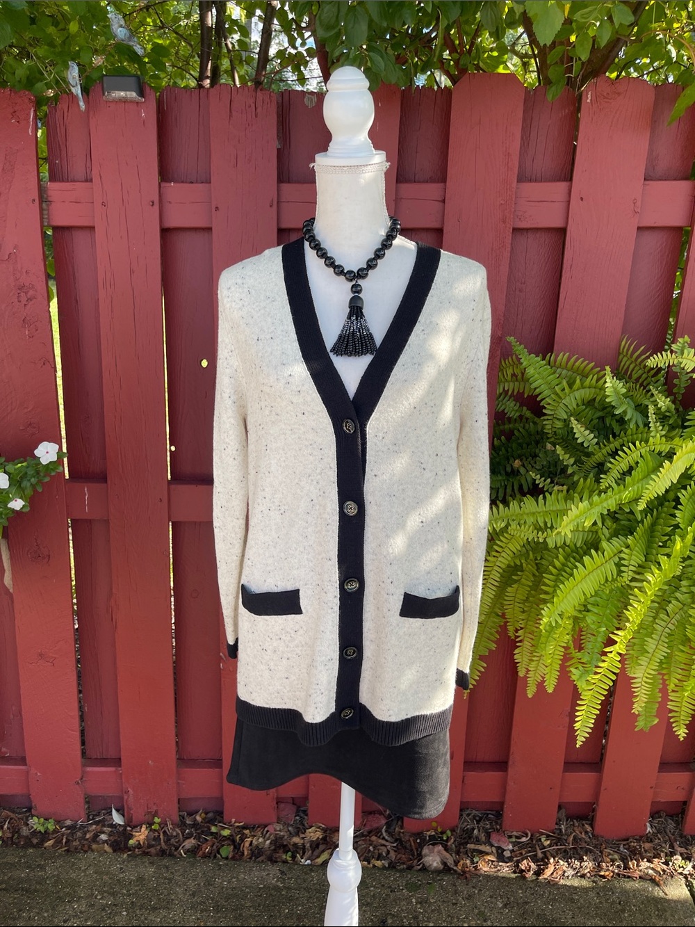 Chico's Cream Cardigan with Black Trim